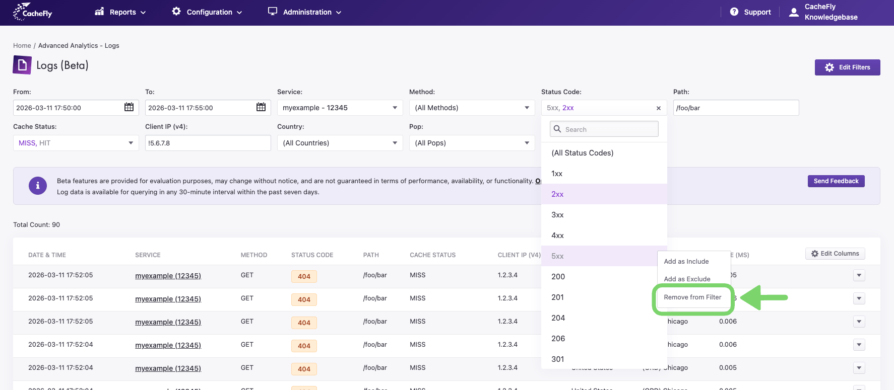 cachefly-log-search-status-filter
